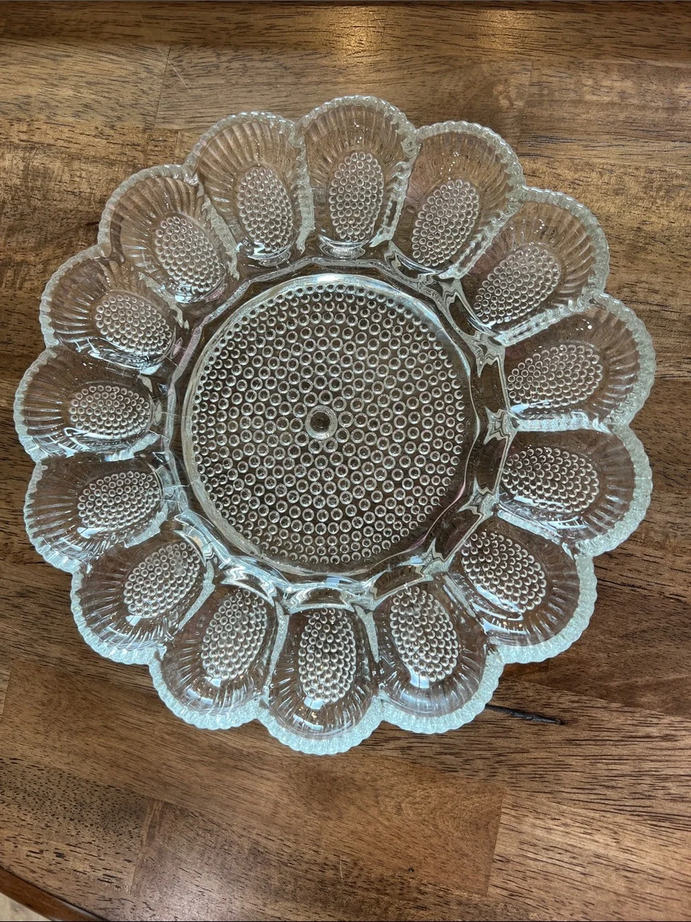 Vintage Indiana Glass Deviled Egg Platter Plate Clear Hobnail Glass 11”